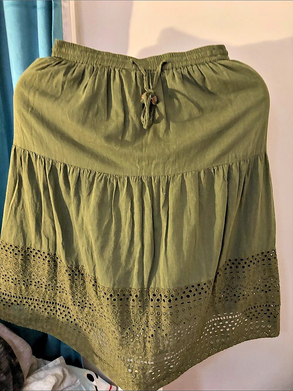 Napo Olive Green Eyelet Cotton Skirt Size M - Picture 4 of 4